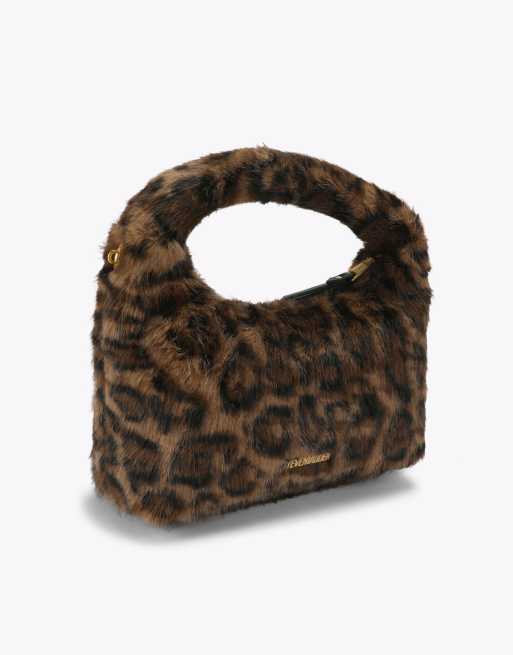 Steve Madden Fluffy bag leopard print cross body in brown, 3 of 4