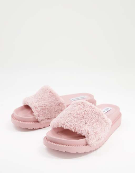 Steve Madden fluffy sliders in pink ASOS