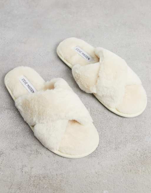Steve Madden - Fluffy slippers i creme
