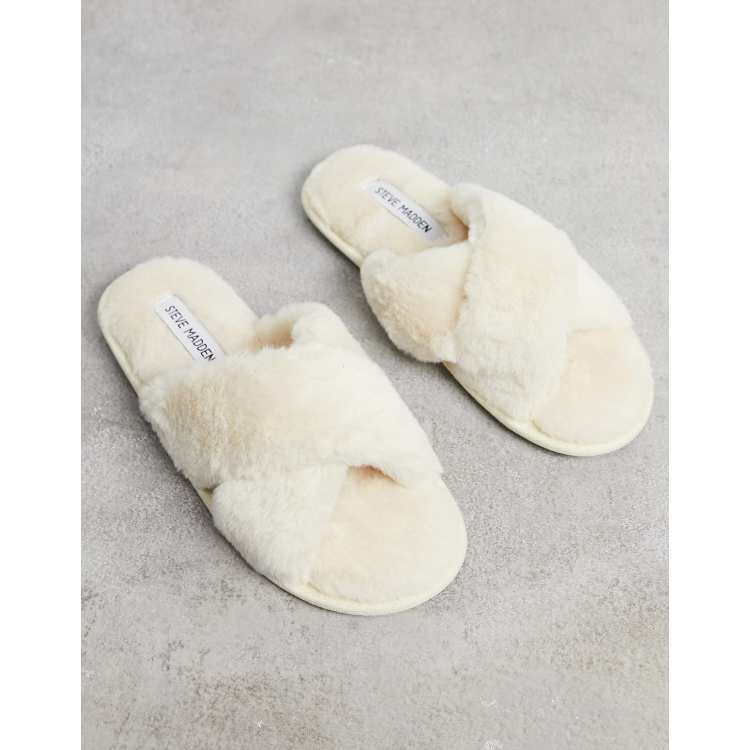 Steve Madden fluffy slippers in cream ASOS