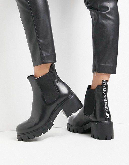 Steve Madden Forza chunky sold chelsea boot in black leather