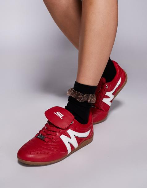 Steve Madden Freekick trainers with fold over detail in red - view 1