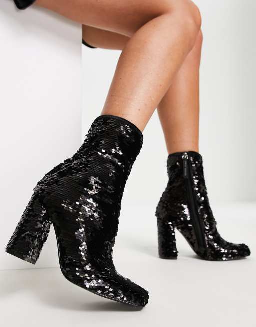 Steve Madden Fulton S heeled boots in black sequins ASOS