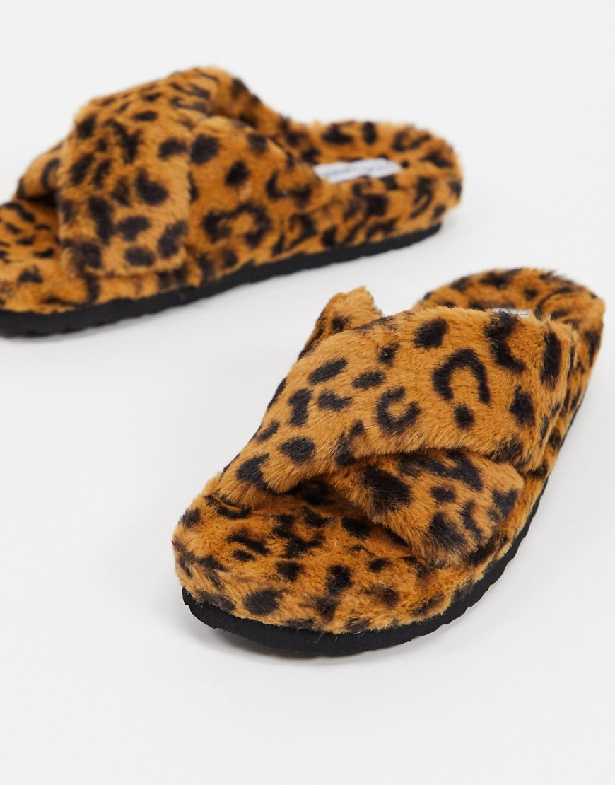 Steve Madden Fuzed slip on fluffy slipper in leopard-Multi