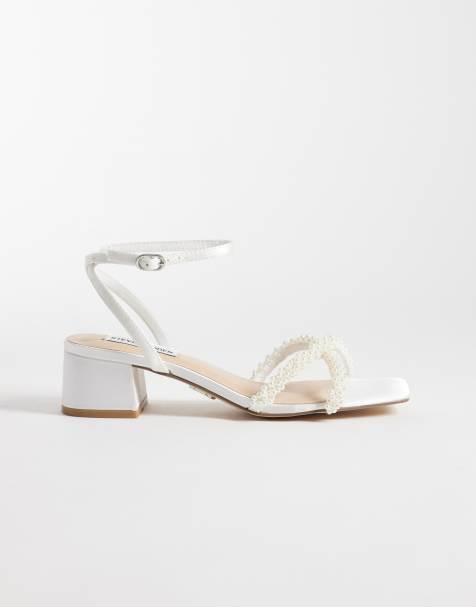 Steve Madden Gabby-P block heeled sandal with pearls in ivory satin - view 1