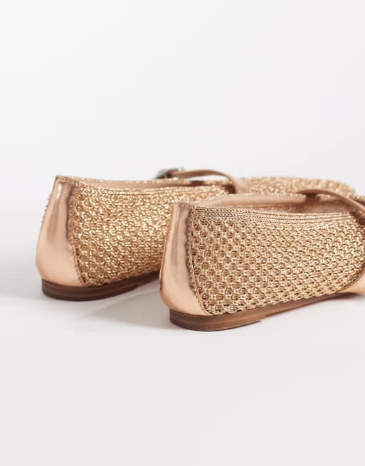 Steve Madden – Gayla – Roséguldfärgade, vävda ballerinaskor, 3 av 4