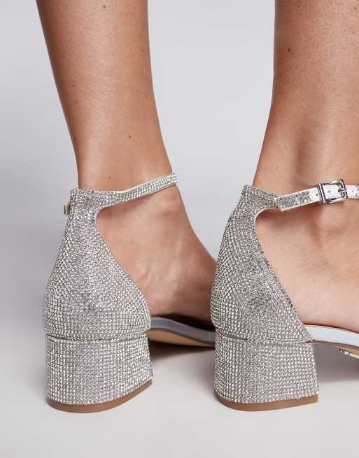 Steve Madden Gena-R embellished low block heel sandals in silver