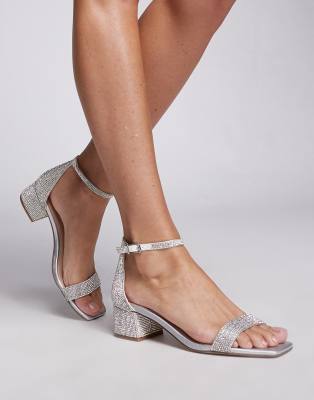 Steve Madden - Gena-R - Verzierte Sandaletten in Silber mit niedrigem Blockabsatz