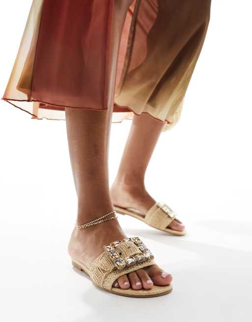 Steve Madden - Getaway - Sandales plates à boucle ornementée - Raphia