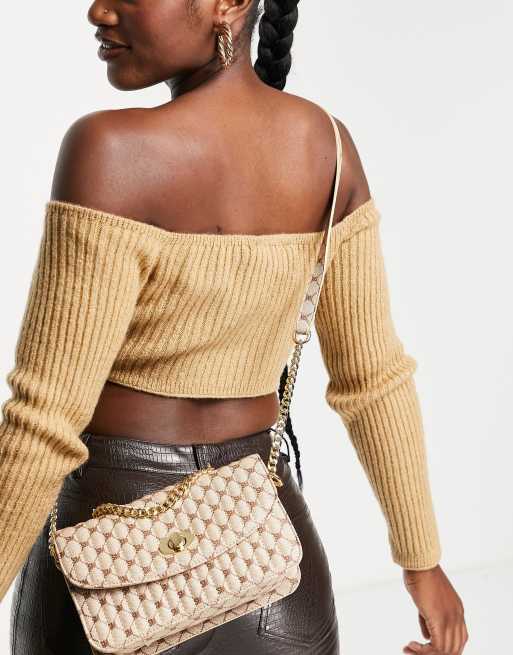 Steve Madden - Gewatteerde crossbody tas met kettingband in bruin