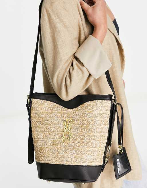 Steve Madden - Geweven bucket tas met kaarthouder in zwart