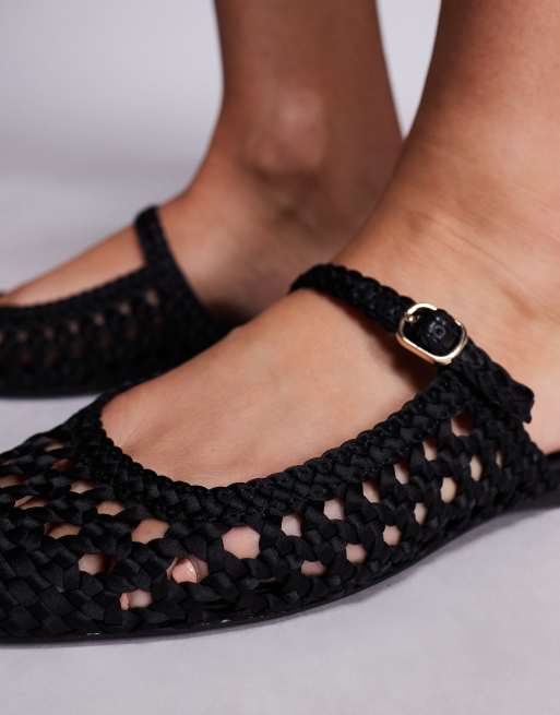 Steve Madden – Glennie – Svarta, vävda, platta skor med öppen häl i satin, 2 av 4