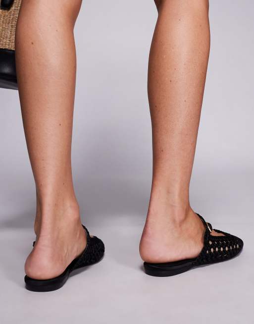 Steve Madden – Glennie – Svarta, vävda, platta skor med öppen häl i satin, 3 av 4