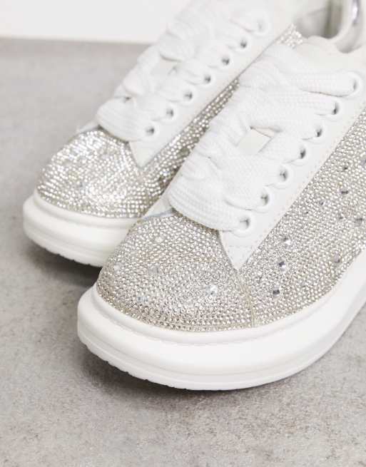 Steve Madden Glimmer flatform sneakers in rhinestone