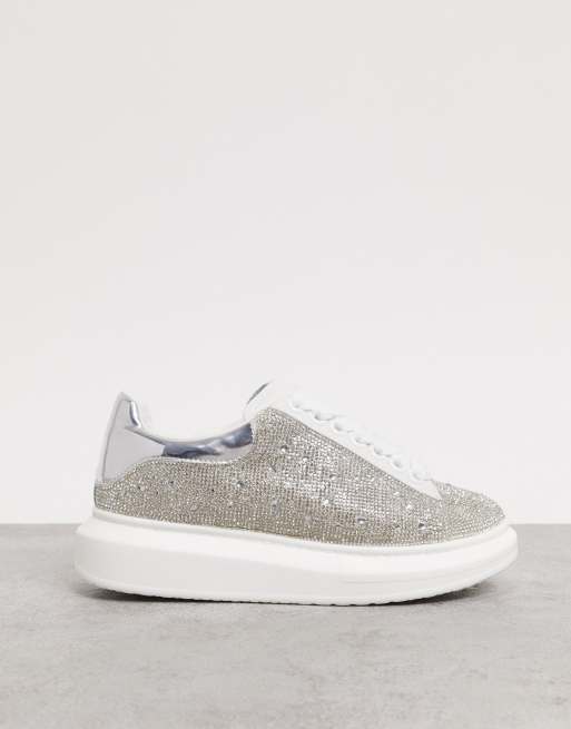 Steve Madden Glimmer flatform sneakers in rhinestone