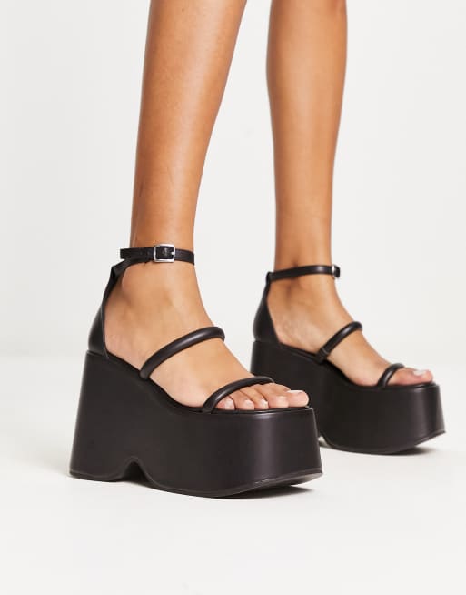 Steve Madden - Graciela - Sorte flatform-sandaler med kilehæl