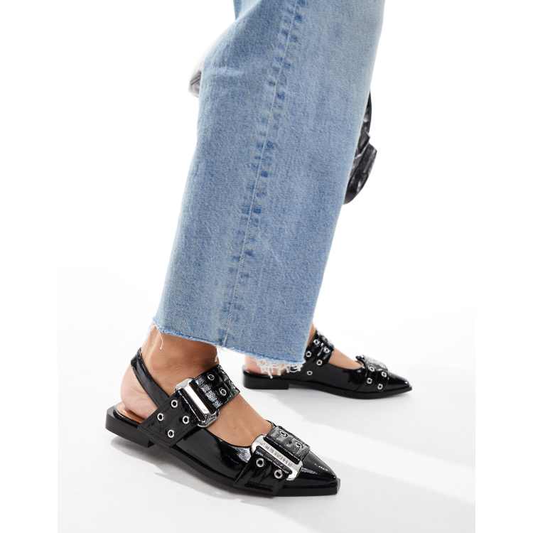 Steve Madden Grand Ave Scarpe basse a punta nere in vernice con fibbia ASOS