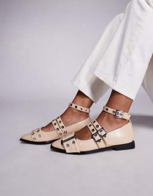 Steve Madden - Grander - Ballerines plates à boucles - Crème-Blanc