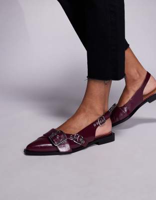  Grezly buckle detail sling back shoe in dark cherry