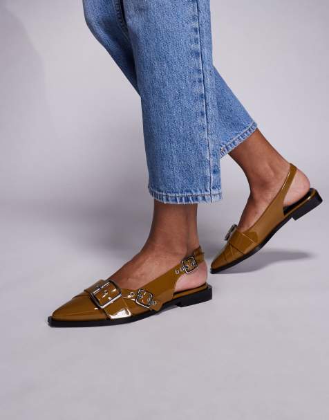 Steve Madden Grezly buckle detail sling back shoe in patent olive - view 1