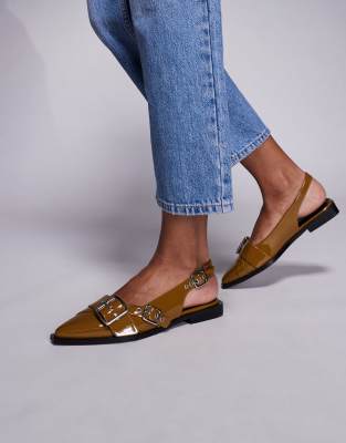 Steve Madden - Grezly - Slingback-Schuh in Lack-Olive mit Schnallendetail-Grün