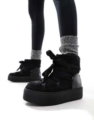 Steve Madden - Haddy - Schneestiefel in Schwarz mit Teddystoff