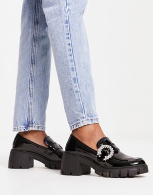 Steve Madden hailey embellished buckle shoe in black patent - ASOS Price Checker