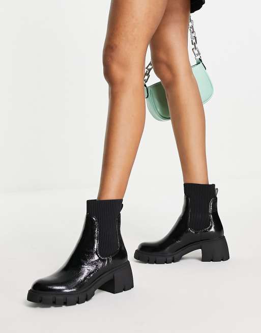 Chunky black shop patent boots