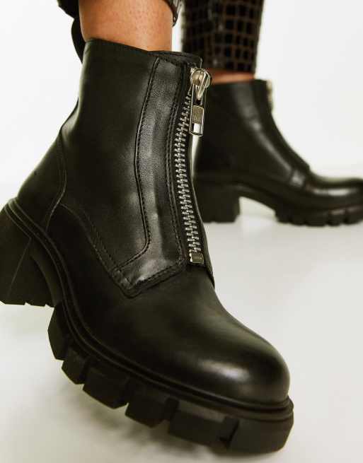 Steve Madden zip front chunky mid heeled boots in black | ASOS