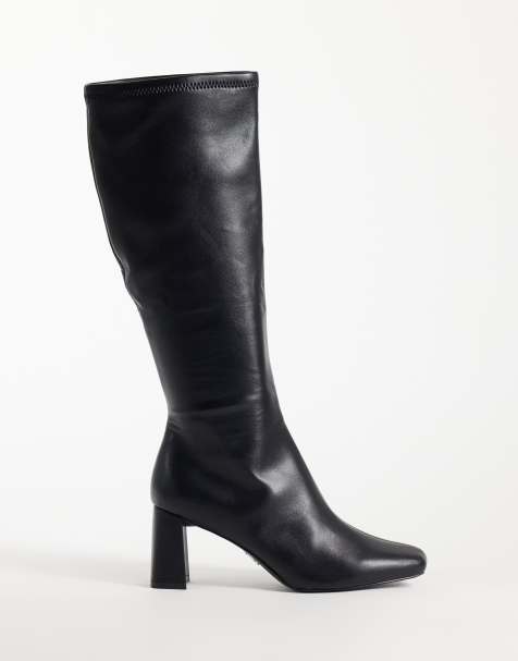 Steve Madden Holly block heeled knee boots in black leather - view 1