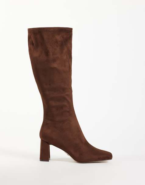 Steve Madden Holly block heeled knee boots in brown suede - view 1