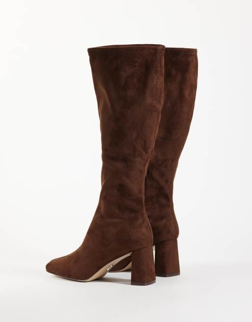 Steve Madden Holly knähöga boots med blockklack i brun mocka, 4 av 4