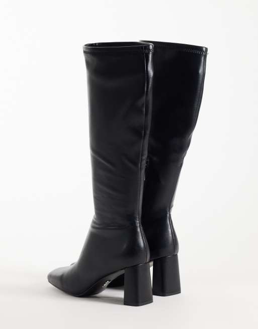 Steve Madden Holly støvler med blokhæl til knæet i sort læder, 4 af 4