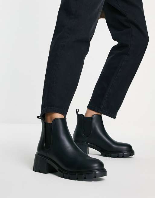 Steve Madden Howler chunky heeled boots in black leather | ASOS