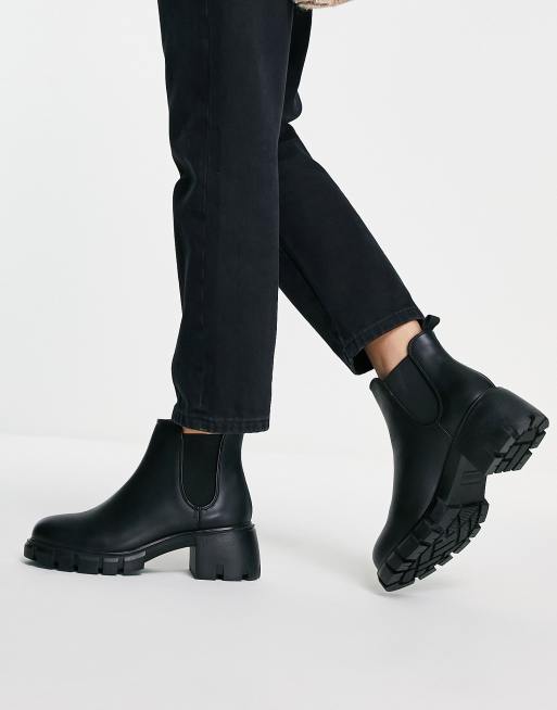 Steve Madden Howler chunky heeled boots in black leather ASOS