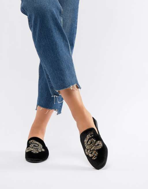 Velvet store flat mules