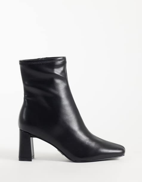 Steve Madden Hurst block heeled mid-height ankle boots in black leather - view 1