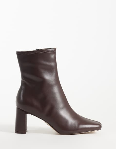 Steve Madden Hurst enkellaarzen met blokhak en middelhoge schacht in ground coffee leer - view 1