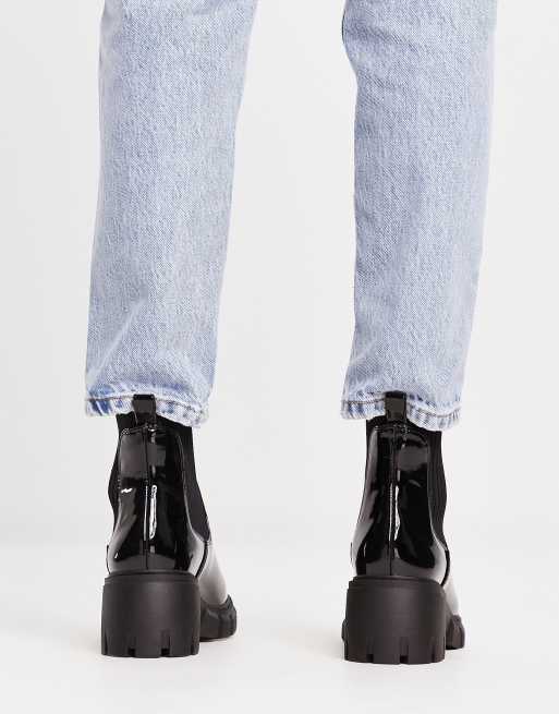Steve Madden Hutch mid heeled patent boots in black patent ASOS