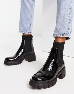 Steve Madden Hutch mid heeled patent boots in black | ASOS