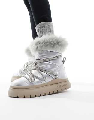 Steve Madden - Ice-Storm - Schneestiefel in Silber mit verzierten Schnürsenkeln