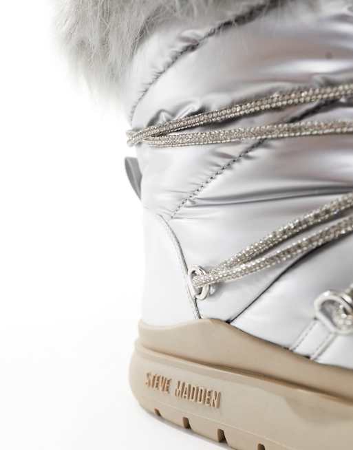 Steve Madden – Ice-Storm – Schneestiefel in Silber mit verzierten Schnürsenkeln, 2 von 4