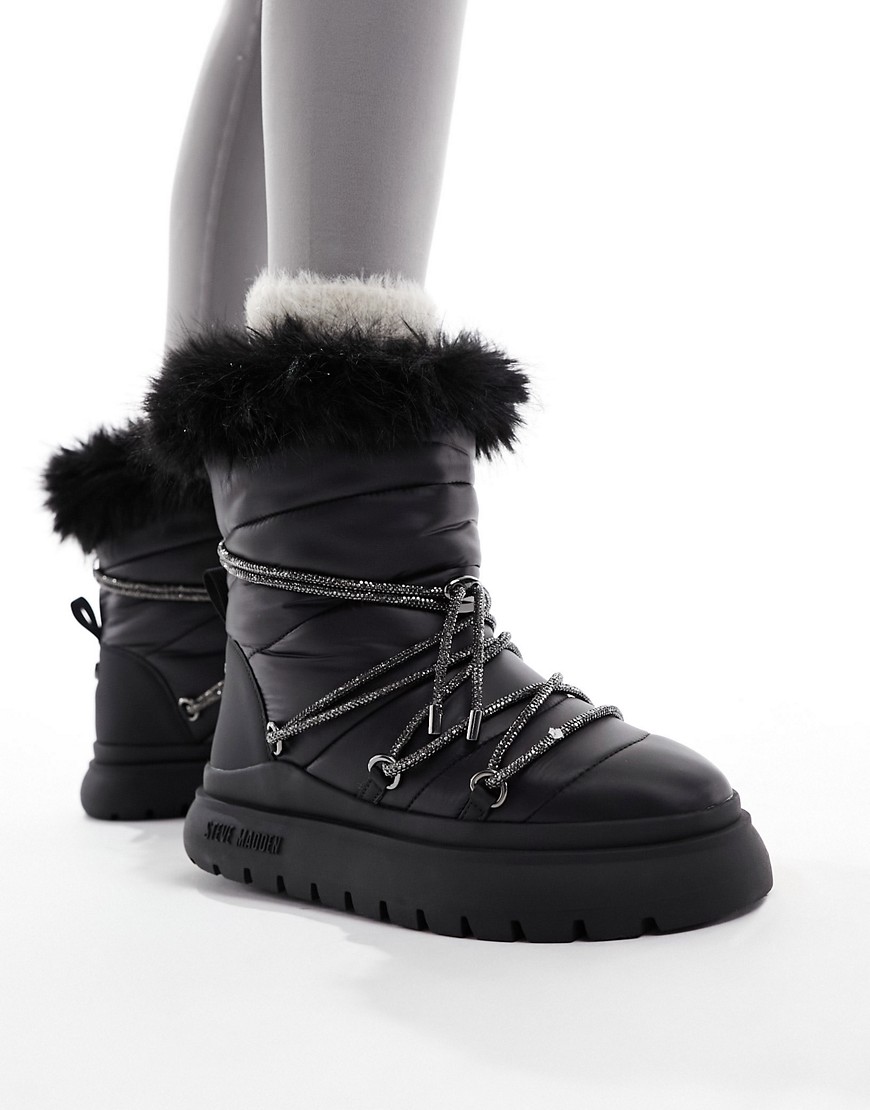 Steve Madden Ice-Storm snow boot with embellished lace in black