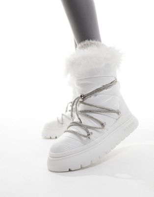 Steve Madden Ice-Storm snow boot with embellished lace in white