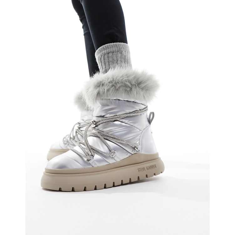 Steve Madden Ice Storm snow boots with embellished lace in silver