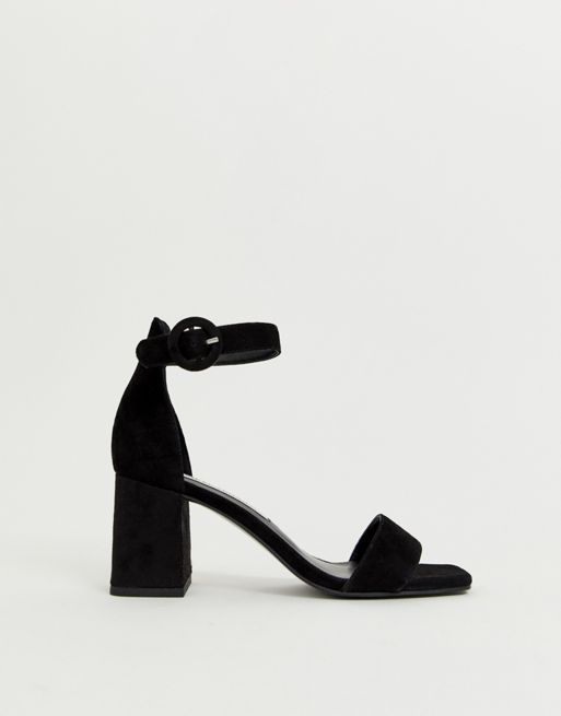 Steve Madden Ilena black suede mid heeled sandals with square toe | ASOS