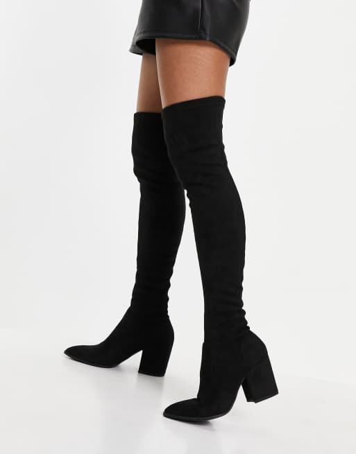 Steve Madden janey heeled knee boots in black | ASOS