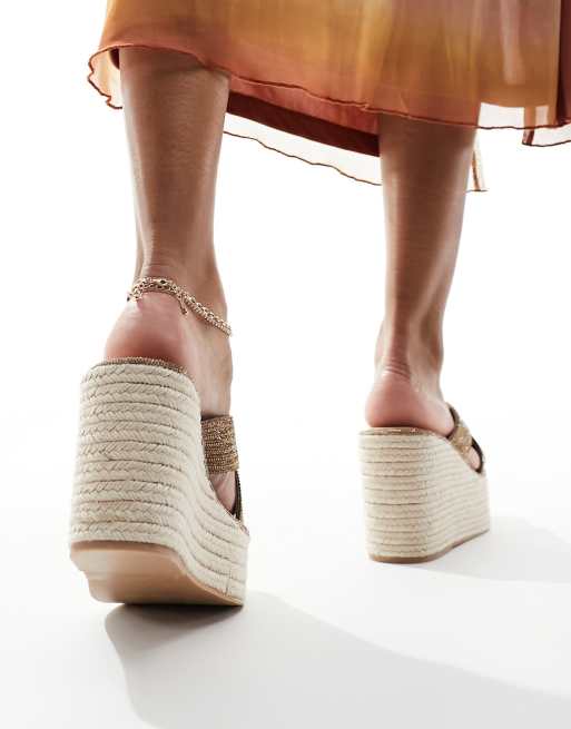 Steve Madden Jelisa R embellished strap espadrille in bronze ASOS