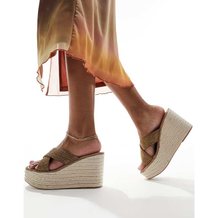 Steve Madden Jelisa R embellished strap espadrille sandals in bronze ASOS