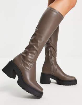 Steve Madden Jetstream heeled knee boots in taupe - ASOS Price Checker
